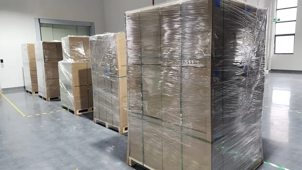 Boxed bikes wrapped on pallets ready to ship
